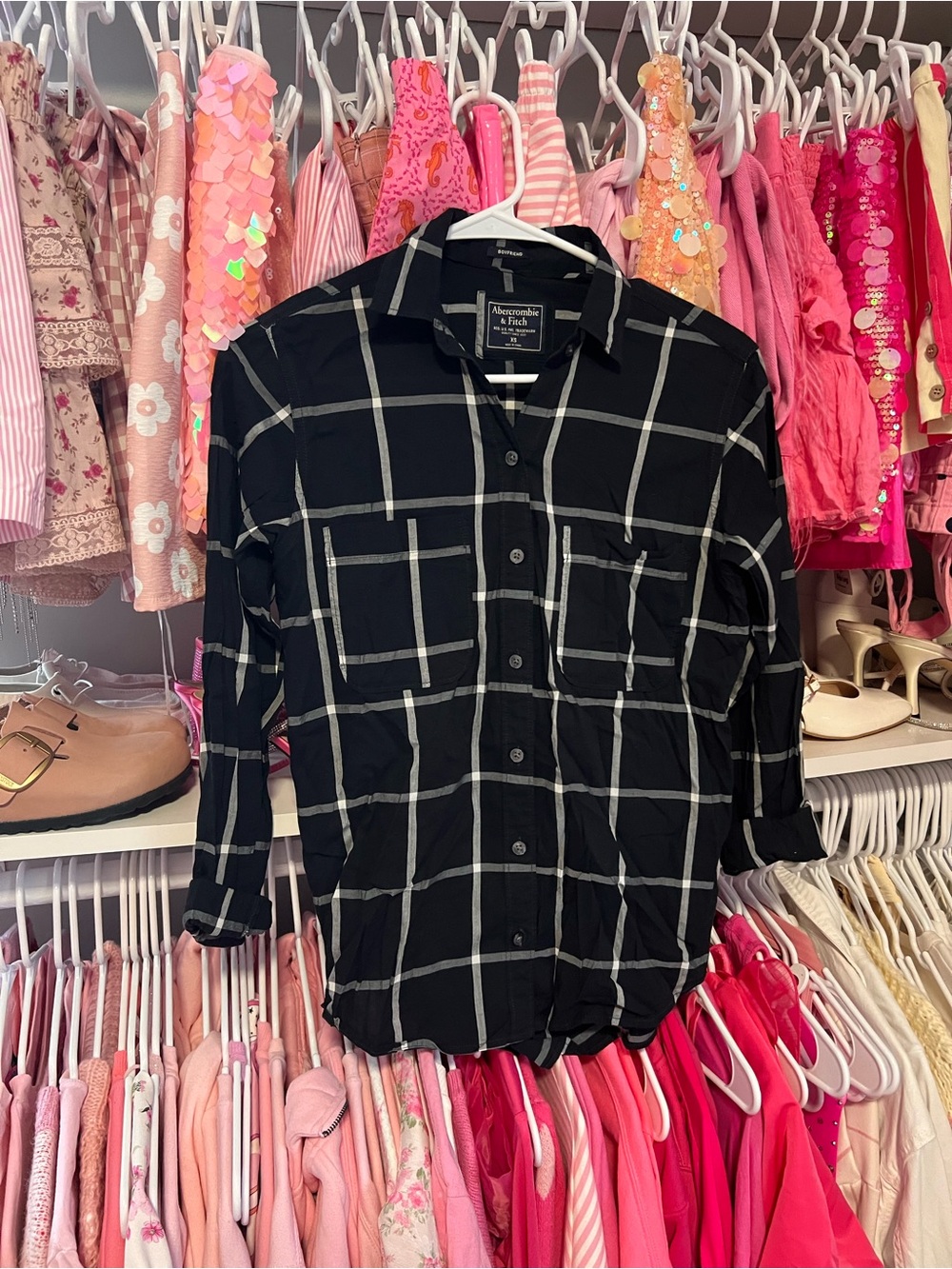 Abercrombie- Black Windowpane Button-Up Shirt